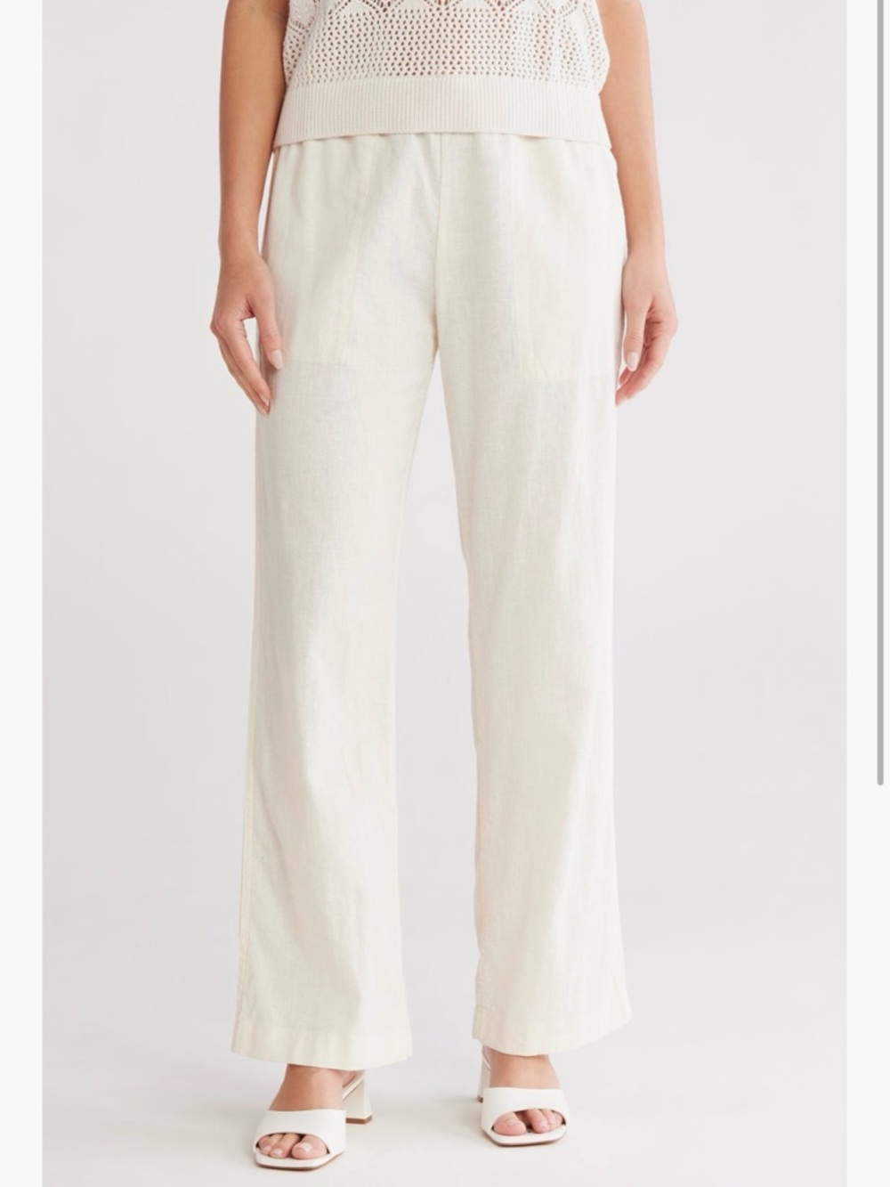 Calvin Klein Cream Wide-Leg Linen-Blend Pants
